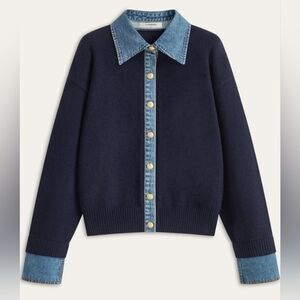 Commense Denim Collar Buttoned Sweater